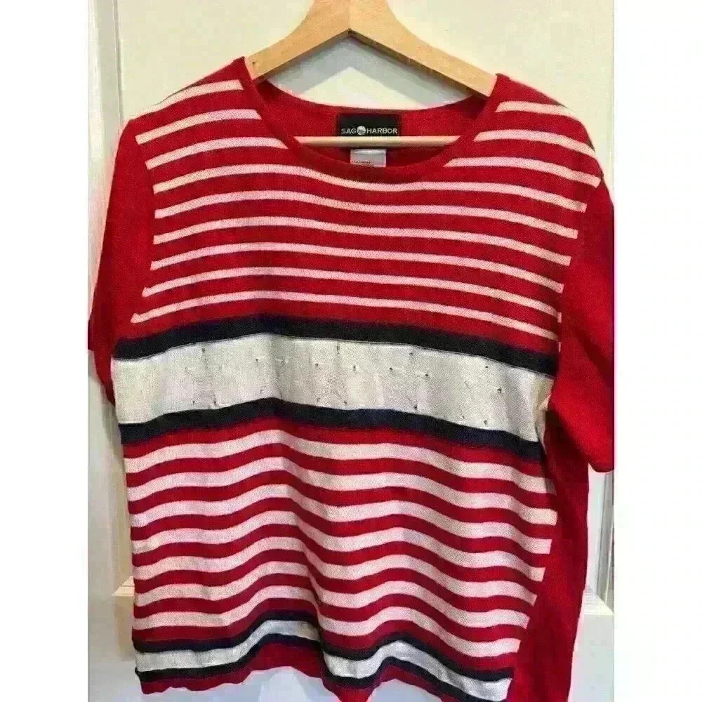 SAG HARBOR Short sleeve shirt Red White and Blue 4th of July Patriotic Size XL